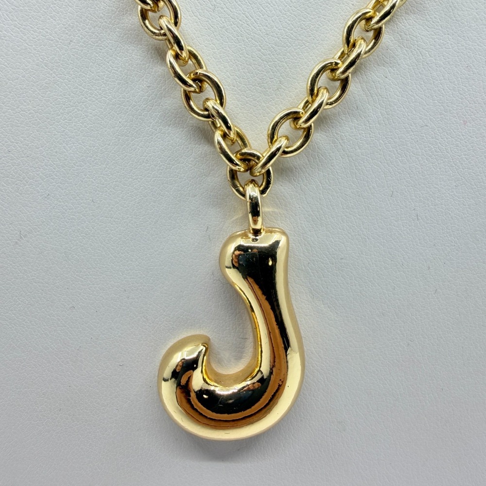 Vintage J. Crew Gold Tone Letter J Initial Pendant Thick Cable Chain Necklace
